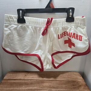Las Vegas Lifeguard Dolphin Shorts White Red Retro Swim Beach Shorts Women